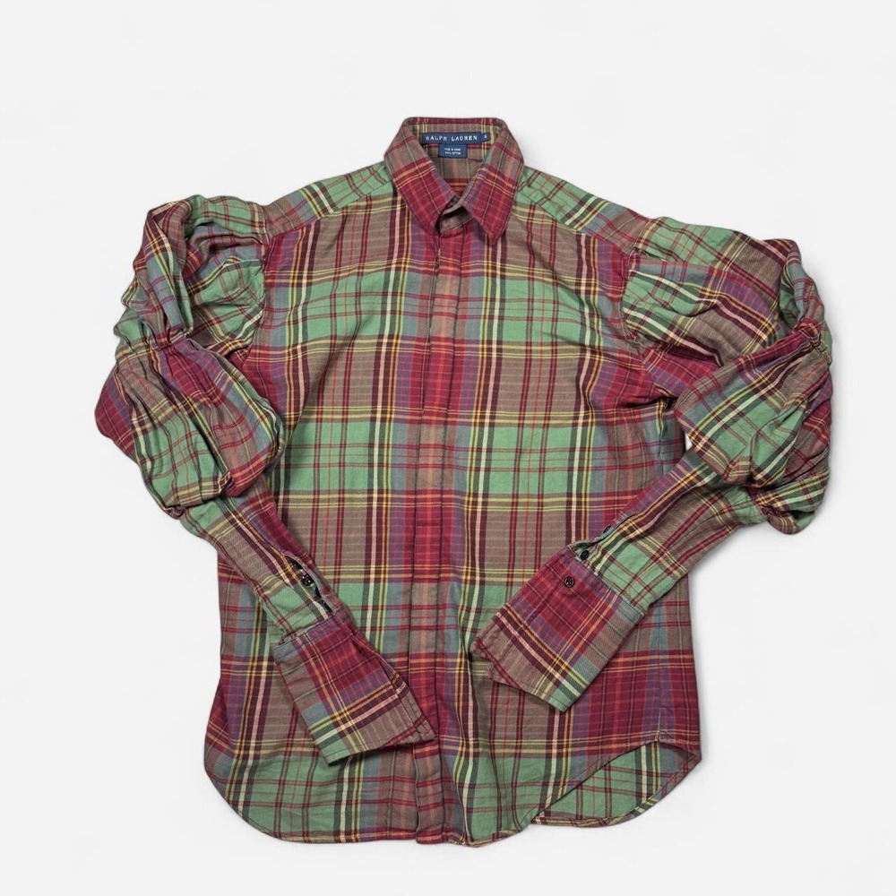 Ralph Lauren puff sleeve red and green plaid shirt Victorian style size 6